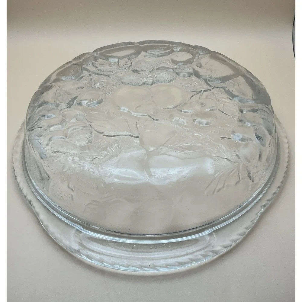 Vintage Libbey Orchard Fruit Clear Glass Casserole Lid 9